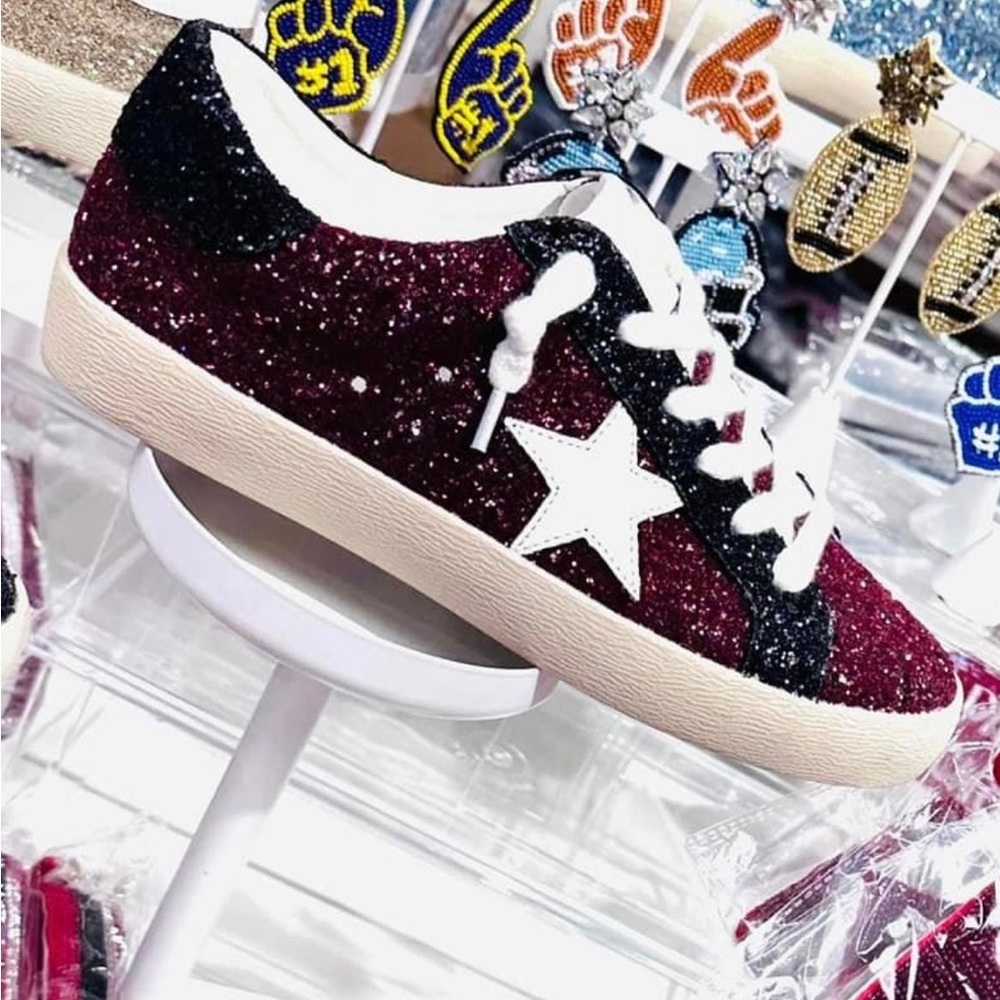 Maroon and Black Game day Glitter Sneakers Camel Threads